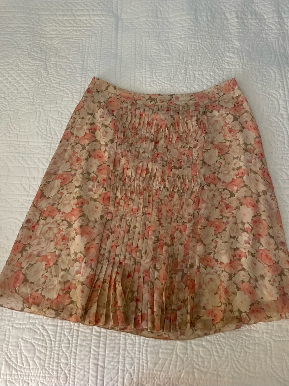 Tristan Floral A-Line Skirt in Beige and Pink Coral